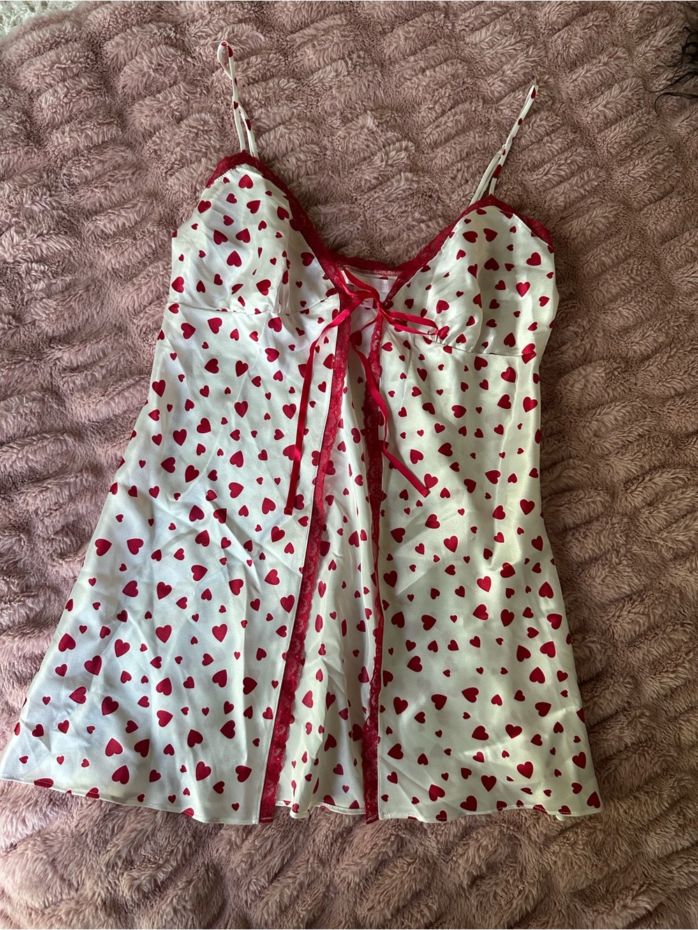 Victoria’s Secret Heart Print Satin Babydoll Chemise Nightgown M Y2K